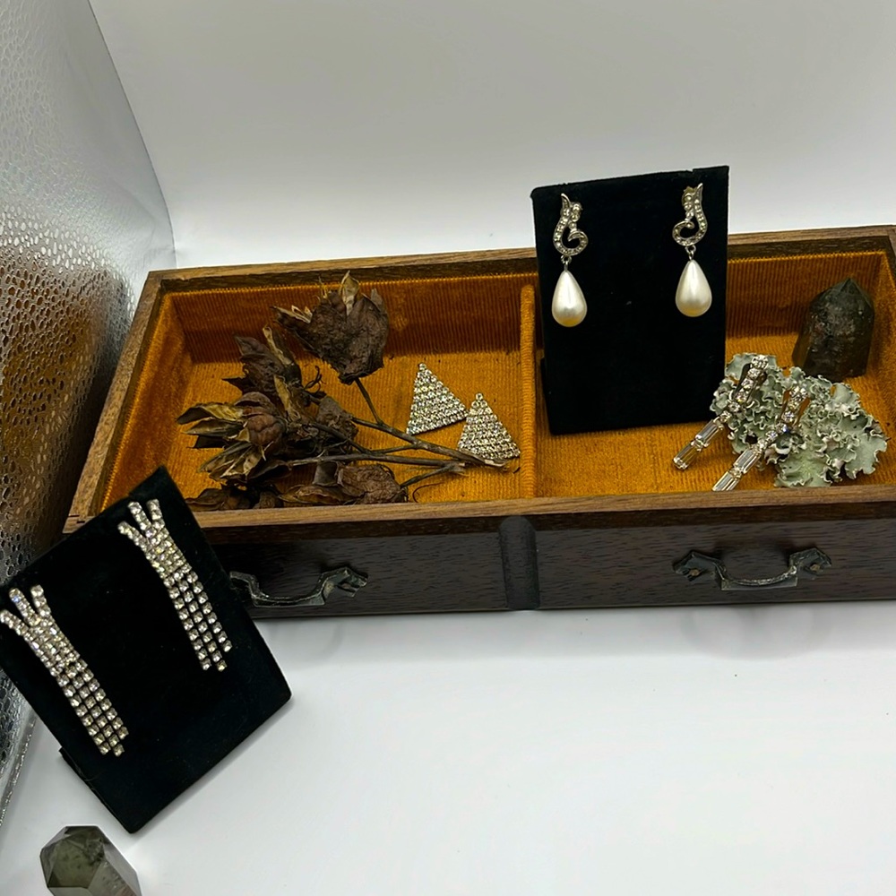 Silver Rhinestone Earring Lot of Four Clipon and Regular drop
